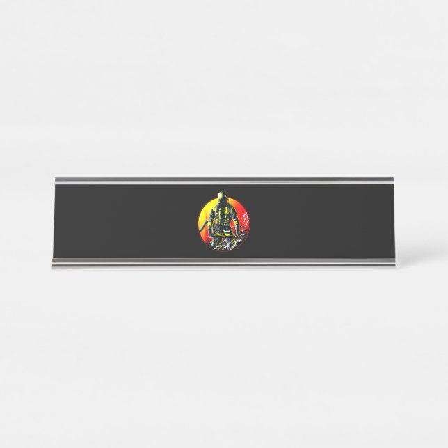 Porte-nom Pour Bureau Cadeau pompier | L'Homme Pompier (Devant)