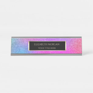 Porte-nom Pour Bureau Cadre élégant avec ombre à paillettes violettes
