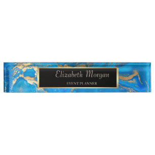 Porte-nom Pour Bureau Cadre élégant et stylé doré, marbre bleu