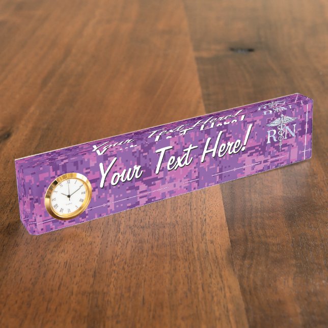 Porte-nom Pour Bureau Caducée de RN d'infirmier autorisé sur Camo (Taille)