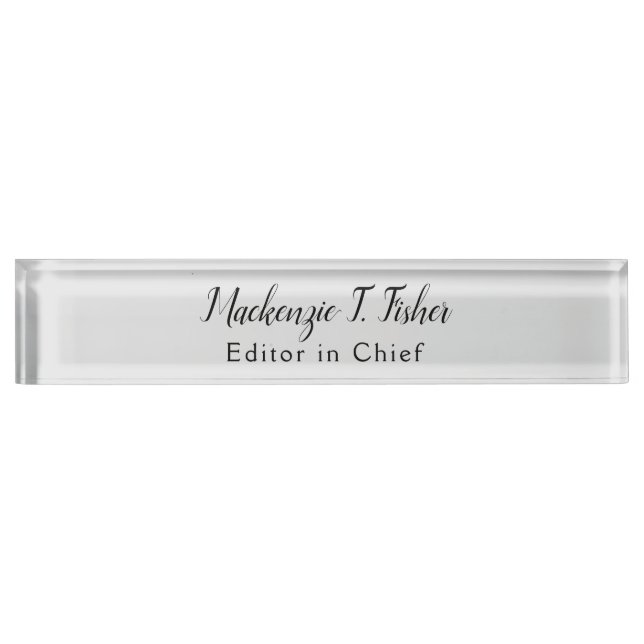 Porte-nom Pour Bureau Calligraphie classique Élégante Plaque Gris simple (Devant)