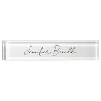 Porte-nom Pour Bureau Calligraphie Elégant Noir Blanc Plaine Nom simple