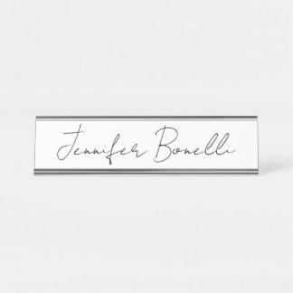 Porte-nom Pour Bureau Calligraphie Elégant Noir Blanc Plaine Nom simple