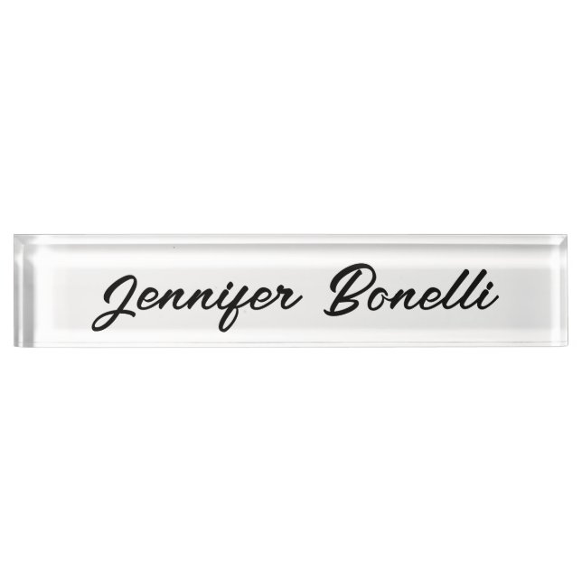Porte-nom Pour Bureau Calligraphie Élégant Noir Blanc Simple Nom (Devant)