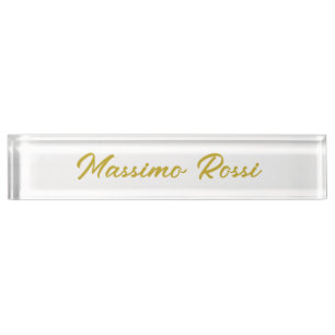 Porte-nom Pour Bureau Calligraphie Élégant Or Blanc Simple Nom