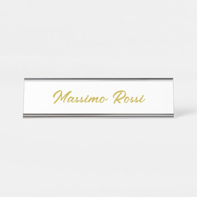 Porte-nom Pour Bureau Calligraphie Élégant Or Blanc Simple Nom (Devant)
