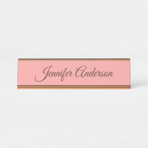 Porte-nom Pour Bureau Calligraphie Elégant Pastel Rouge Nom personnalisé