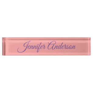 Porte-nom Pour Bureau Calligraphie Elégant Pastel Rouge Nom personnalisé