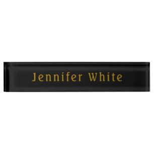 Porte-nom Pour Bureau Calligraphie Elegant Retro Gold & Black Nom