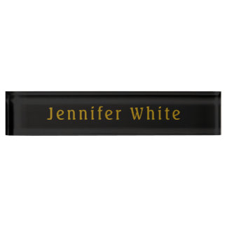 Porte-nom Pour Bureau Calligraphie Elegant Retro Gold & Black Nom
