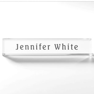 Porte-nom Pour Bureau Calligraphie Elégant Retro Grey Nom blanc