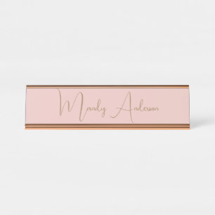 Porte-nom Pour Bureau Calligraphie Élégant Rose Or Plaine Nom simple