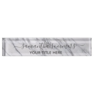 Porte-nom Pour Bureau Calligraphie manuscrite classique en marbre de pie