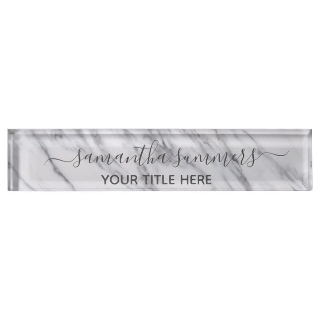 Porte-nom Pour Bureau Calligraphie manuscrite classique en marbre de pie (Devant)