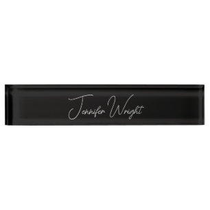 Porte-nom Pour Bureau Calligraphie minimaliste plaine moderne noir