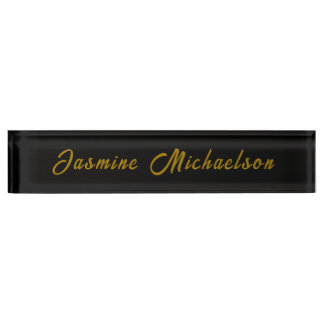 Porte-nom Pour Bureau Calligraphie noire et or Minimaliste Nom propre