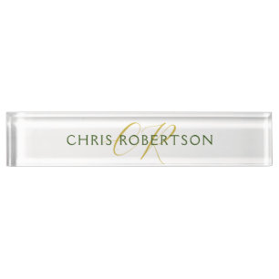 Porte-nom Pour Bureau Calligraphie Nom du monogramme Or Noir Blanc Perso