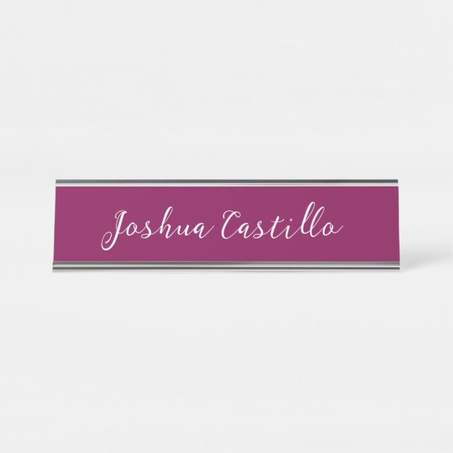 Porte-nom Pour Bureau Calligraphie Simple Couleur Vin Professionnel (Devant)
