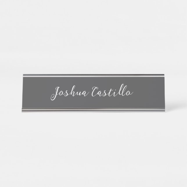Porte-nom Pour Bureau Calligraphie Simple Gris Nom Professionnel (Devant)
