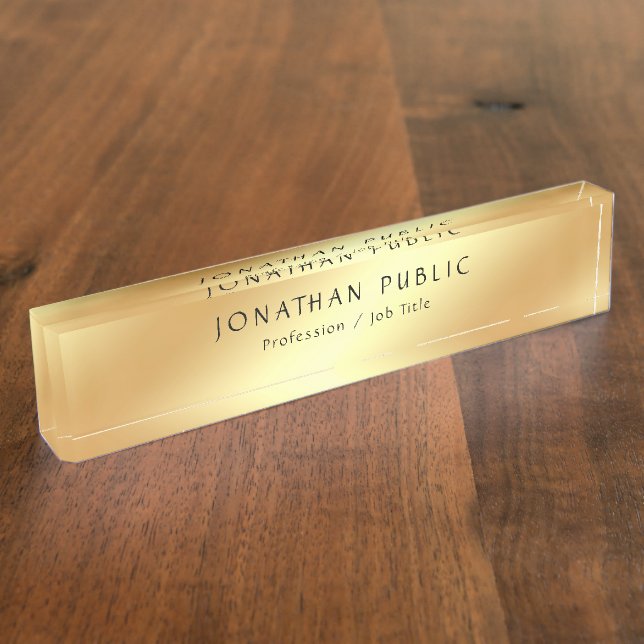 Porte-nom Pour Bureau Calligraphie Texte Elégant Or Look Modèle Moderne (Taille)
