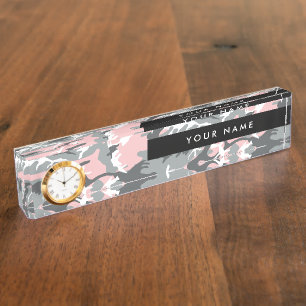Porte-nom Pour Bureau Camo rose et gris, Camouflage, Militaire, Armée