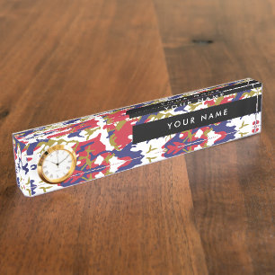 Porte-nom Pour Bureau Camouflage, Bleu Blanc Rouge Or, Militaire, Armée