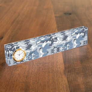 Porte-nom Pour Bureau Camouflage neige hivernale bleue, Militaire, Armée