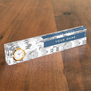 Porte-nom Pour Bureau Camouflage neige hivernale grise Personnalisez vot