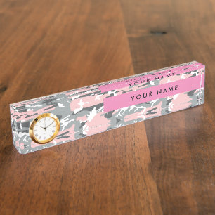 Porte-nom Pour Bureau Camouflage rose et gris Personnalisez votre nom