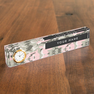 Porte-nom Pour Bureau Camouflage rose et vert Votre nom Personnalisez