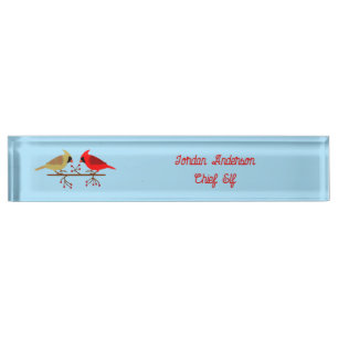Porte-nom Pour Bureau Cardinaux de Noël mignons et Berries rouges sur me