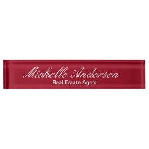 Porte-nom Pour Bureau Carmine Red Script Real Agent Nom