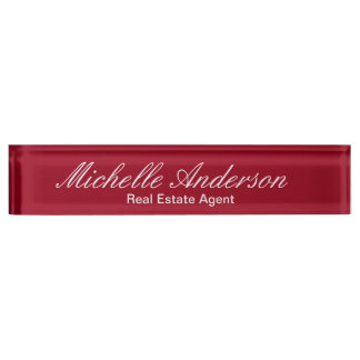 Porte-nom Pour Bureau Carmine Red Script Real Agent Nom