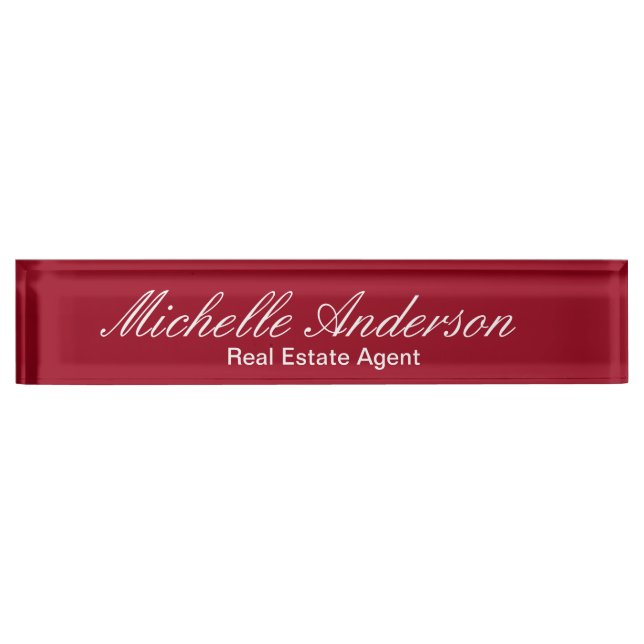 Porte-nom Pour Bureau Carmine Red Script Real Agent Nom (Devant)