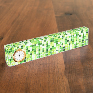 Porte-nom Pour Bureau Carreaux de Piscine, Carreaux de Mosaïque Verts, M