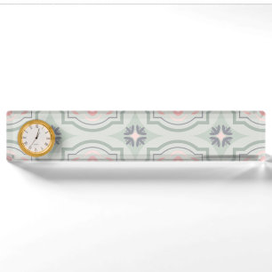 Porte-nom Pour Bureau Carreaux Floraux Pastel Vert