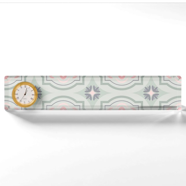 Porte-nom Pour Bureau Carreaux Floraux Pastel Vert (Devant)