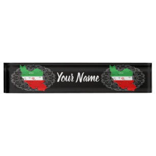 Porte-nom Pour Bureau Carte de l'Iran avec drapeau et emblème