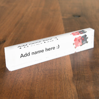 Porte-nom Pour Bureau Carte d'identité du bureau de cochons en noir et b
