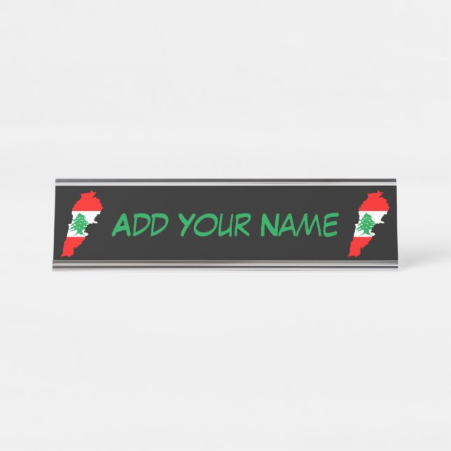 Porte-nom Pour Bureau Carte du Liban avec drapeau (Devant)