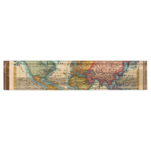 Porte-nom Pour Bureau Carte du monde 1700s Antique Continents