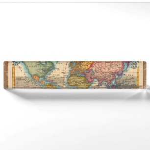 Porte-nom Pour Bureau Carte du Monde 1780 Bonne Antique Planisphère