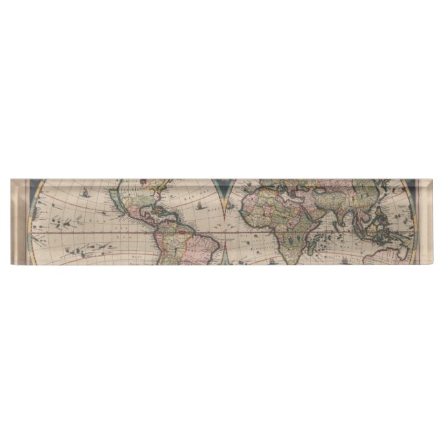 Porte-nom Pour Bureau Carte du monde antique : Art de la cartographie hi (Devant)