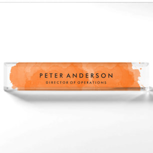 Porte-nom Pour Bureau Carte mère moderne Orange Watercolor Desk