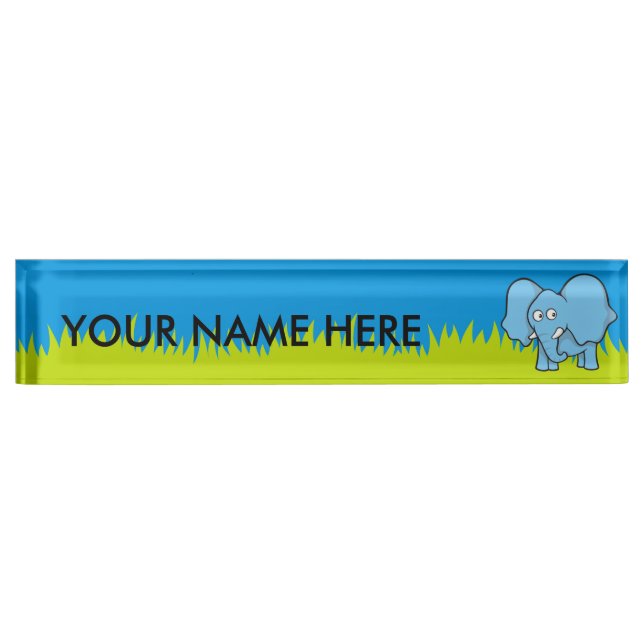 Porte-nom Pour Bureau Carton bleu éléphant (Devant)