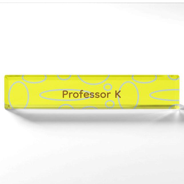 Porte-nom Pour Bureau Cercles et boucles jaunes du professeur (Devant)