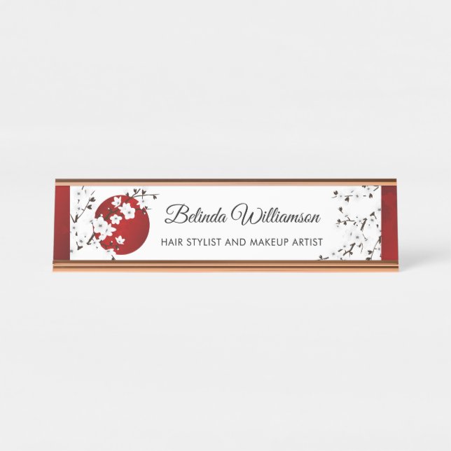 Porte-nom Pour Bureau Cerisier Fleur de Soleil Levant Japonais (Devant)