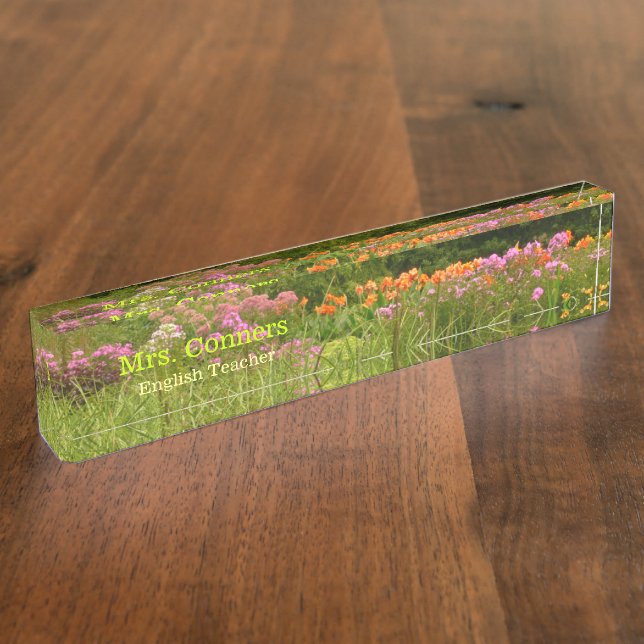 PORTE-NOM POUR BUREAU "CHAMP DE FLEURS" BUREAU PERSONNALISABLE NOM (Taille)