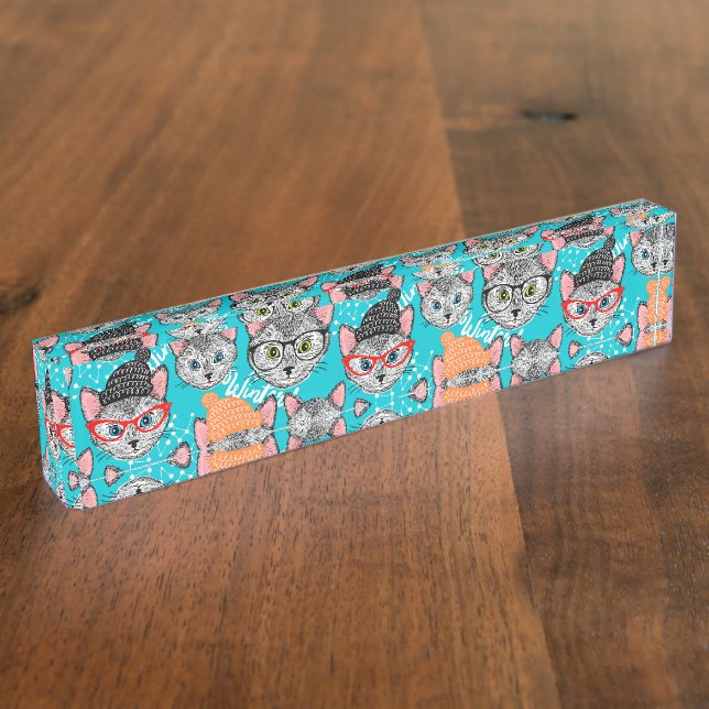 Porte-nom Pour Bureau Chat dans le casquette (Taille)