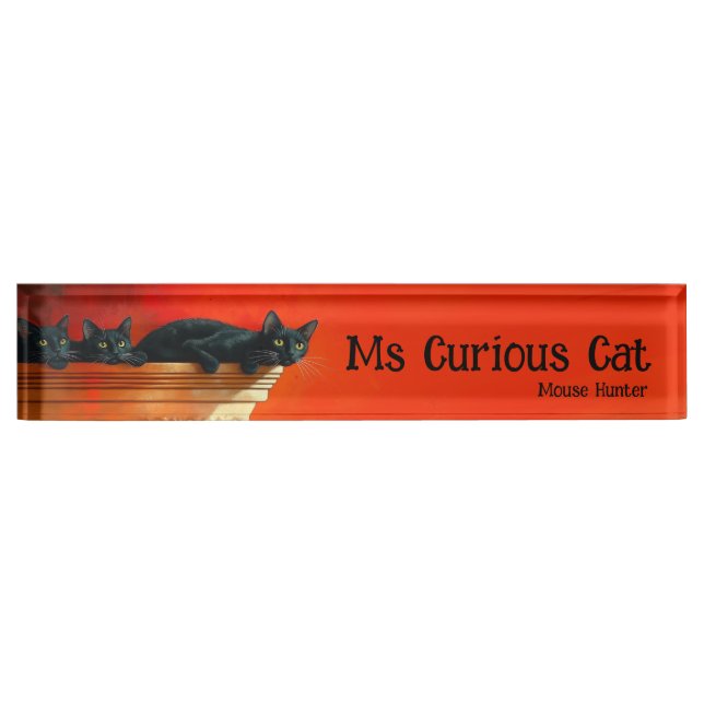 Porte-nom Pour Bureau chat noir (Devant)